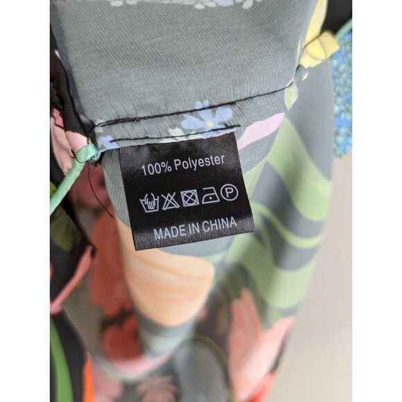 Karen Mabon Pajama Top Size M Black Floral Short Sleeve Button Up Artsy Modern - Picture 8 of 8